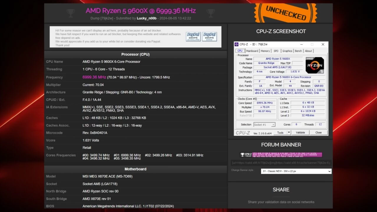 AMD Ryzen R5 9600X Hız Rekoru Kırdı