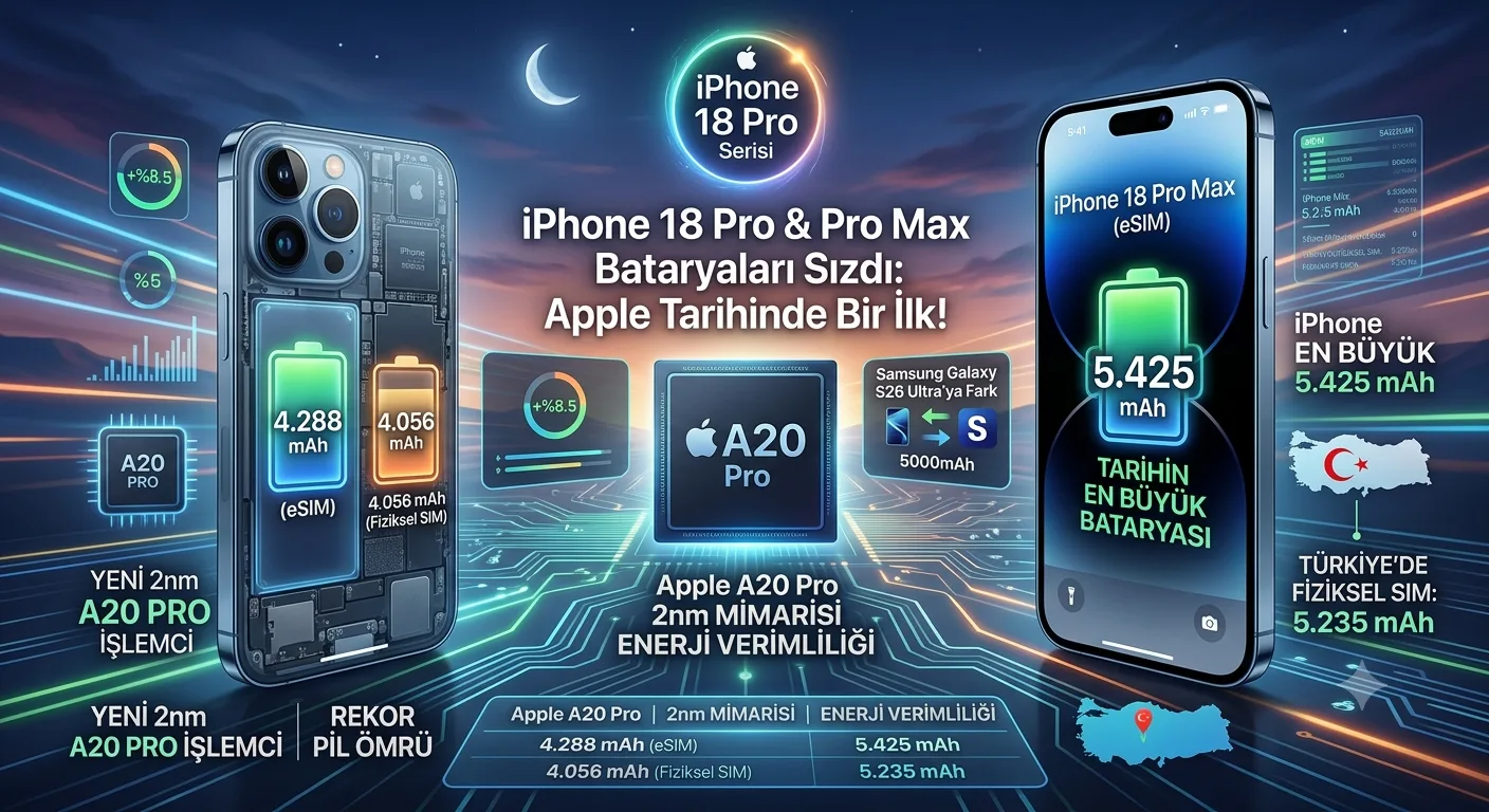 iPhone 18 Pro ve Pro Max Batarya Kapasiteleri Sızdı! Apple Tarihinde Bir İlk