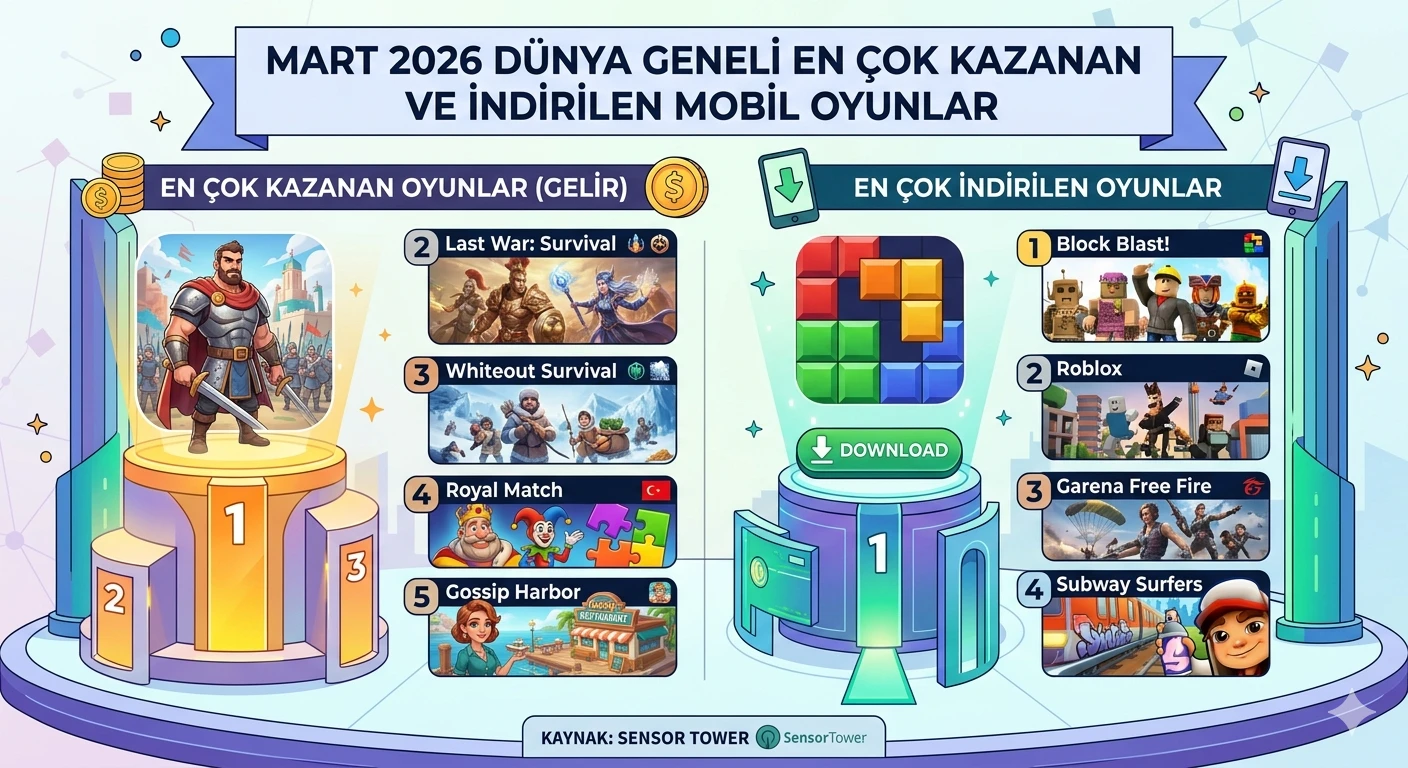 Mart 2026nın En Çok Kazanan ve İndirilen Mobil Oyunları Belli Oldu