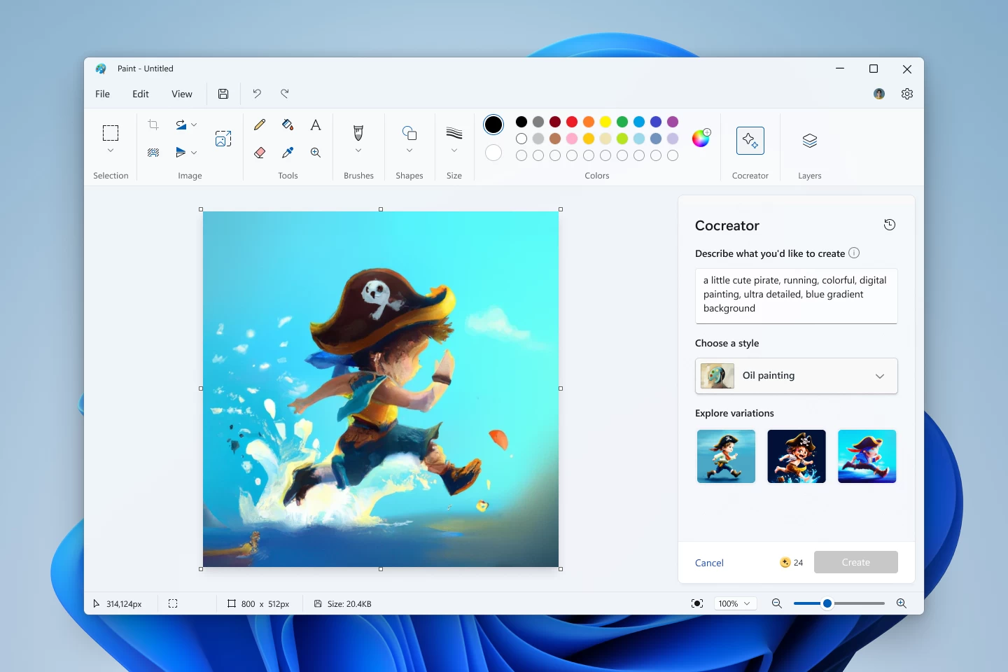Microsoft Paint Cocreator adlı bir yapay zeka özelliği