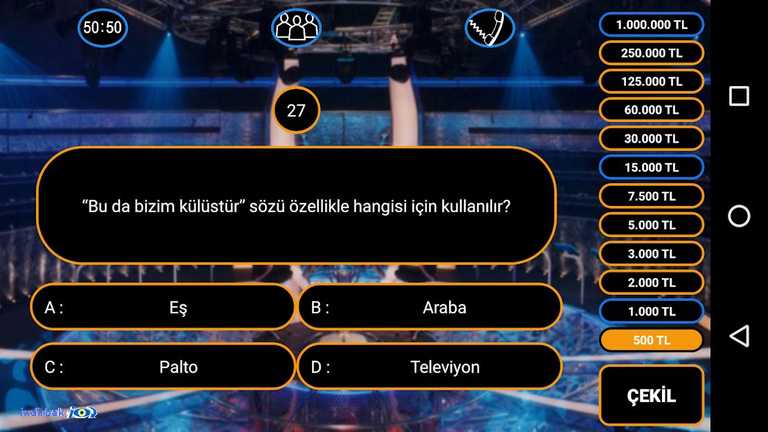 Kim Milyoner  android bilgi yarışması oyunu