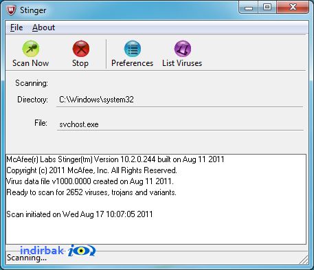 McAfee AVERT Stinger  Windows için ücretsiz antivi