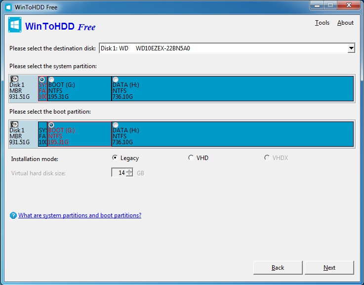 WinToHDD  windows kurma programı