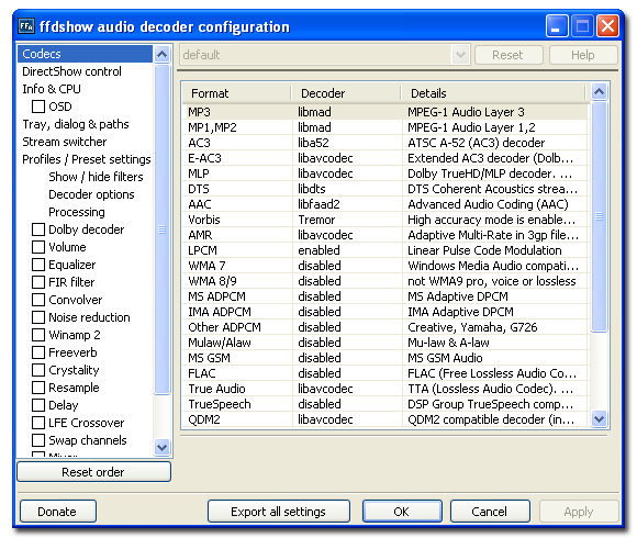 Windows Essentials Codec Pack konfrigasyon